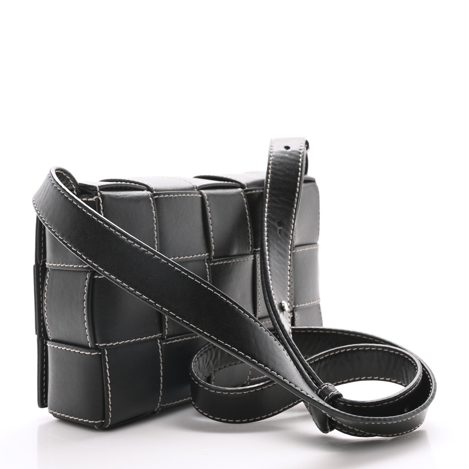 Bottega Veneta Calfskin Maxi Intrecciato Edge Stitch Cassette Crossbody Bag Black 3 of 10