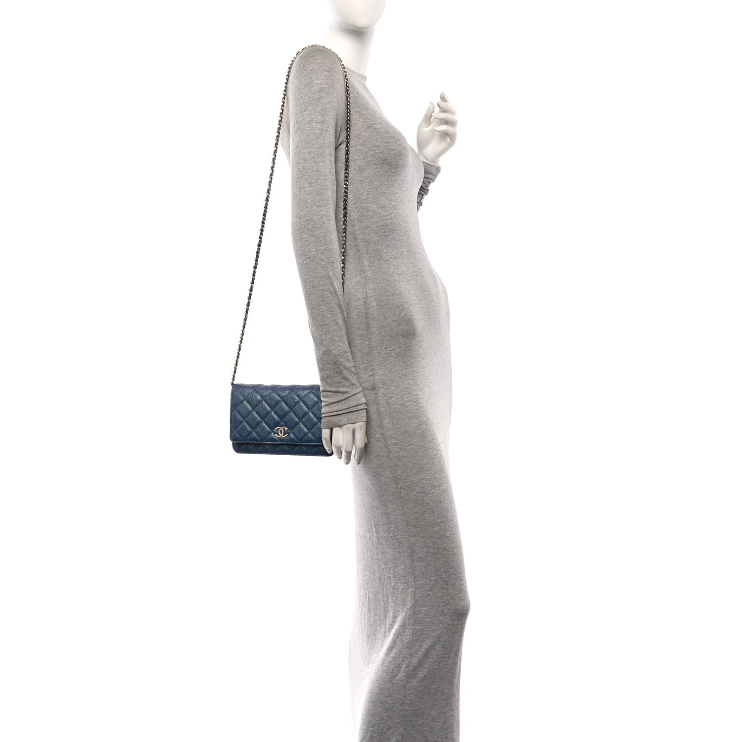 Chanel Iridescent Caviar Quilted Wallet on Chain WOC Dark Blue 2 of 11