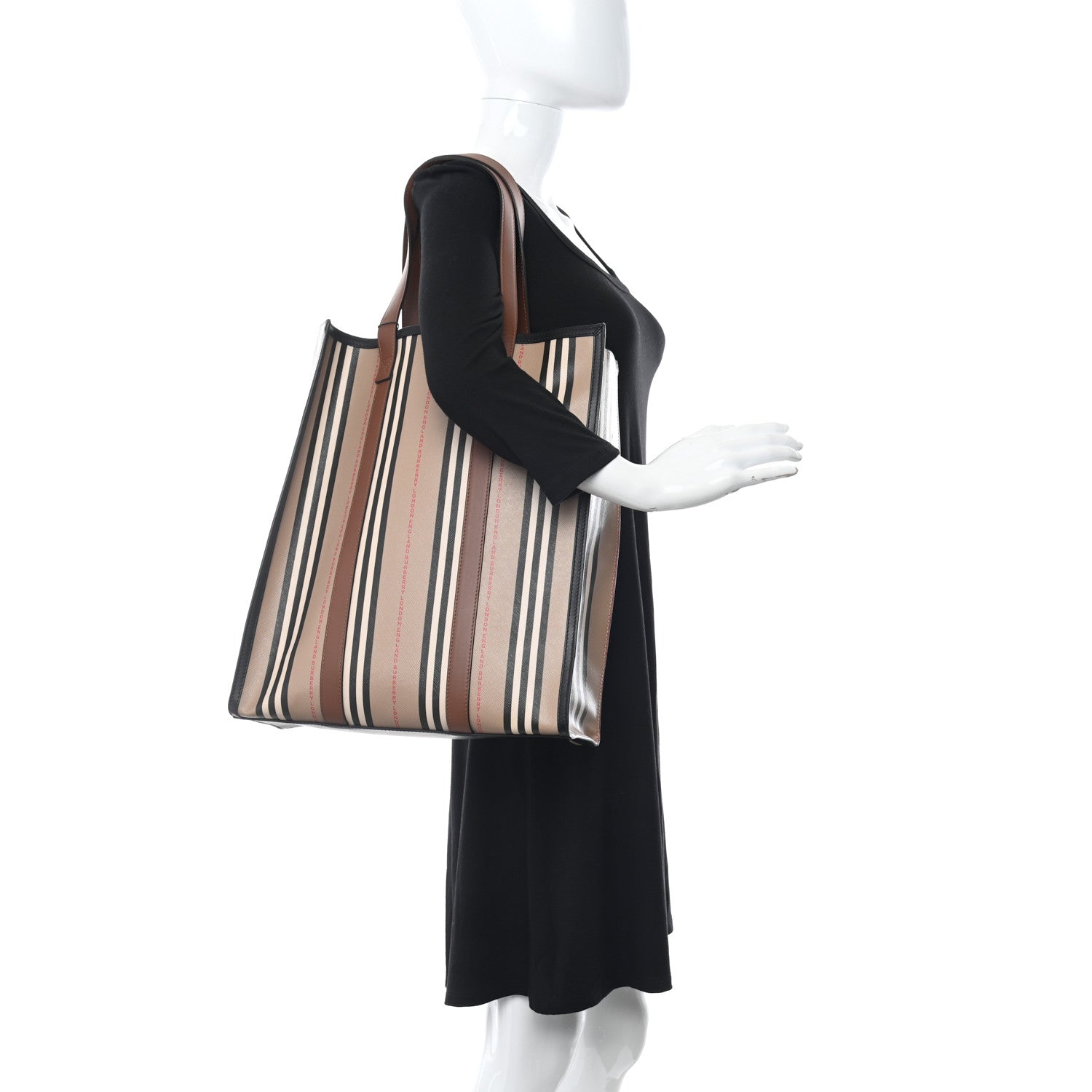 Burberry E-Canvas Stripe Book Tote Tan Archive Beige 2 of 9