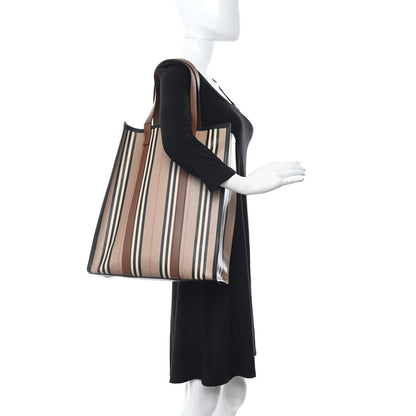 Burberry E-Canvas Stripe Book Tote Tan Archive Beige 2 of 9