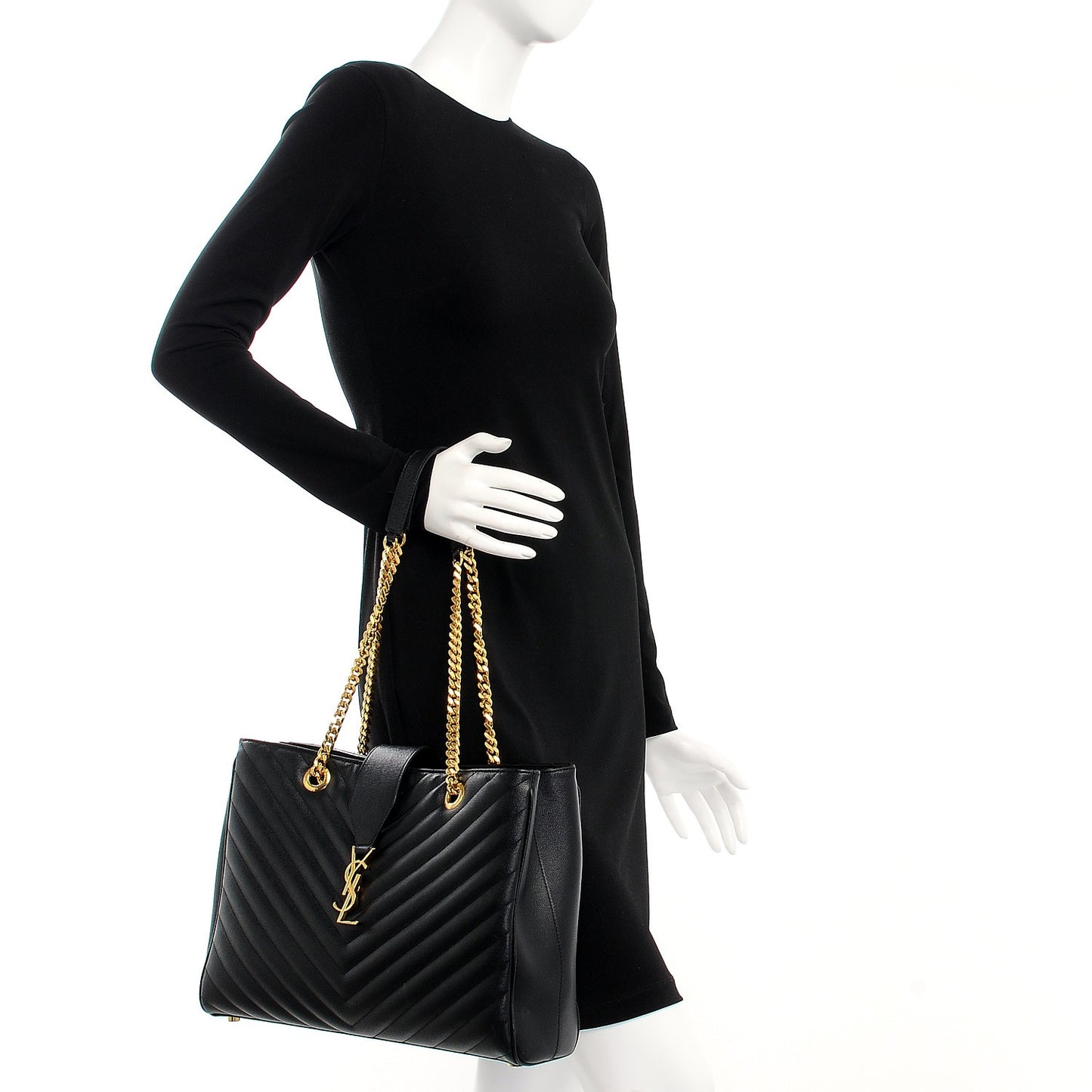 Grain De Poudre Matelasse Chevron Monogram Shopping Bag Black