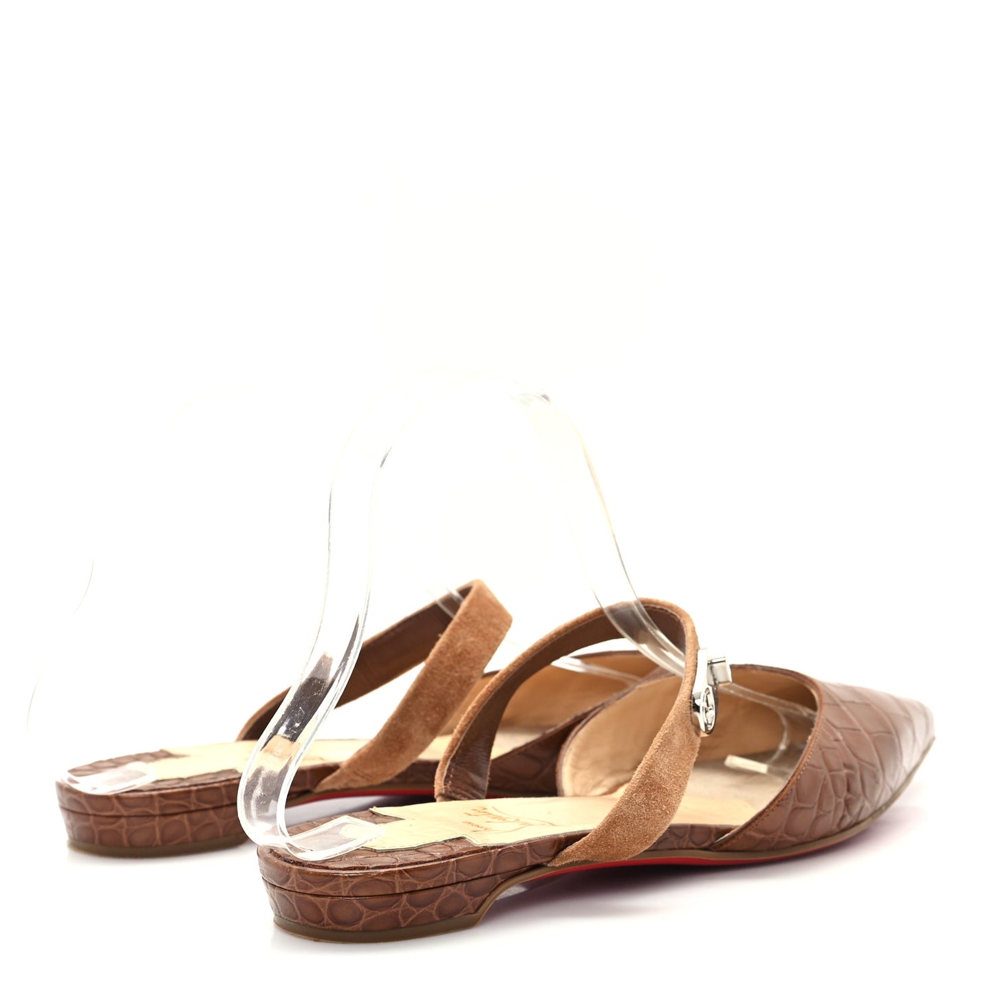 Calfskin Crocodile Embossed Choc Lock Flats 38 Biscotto
