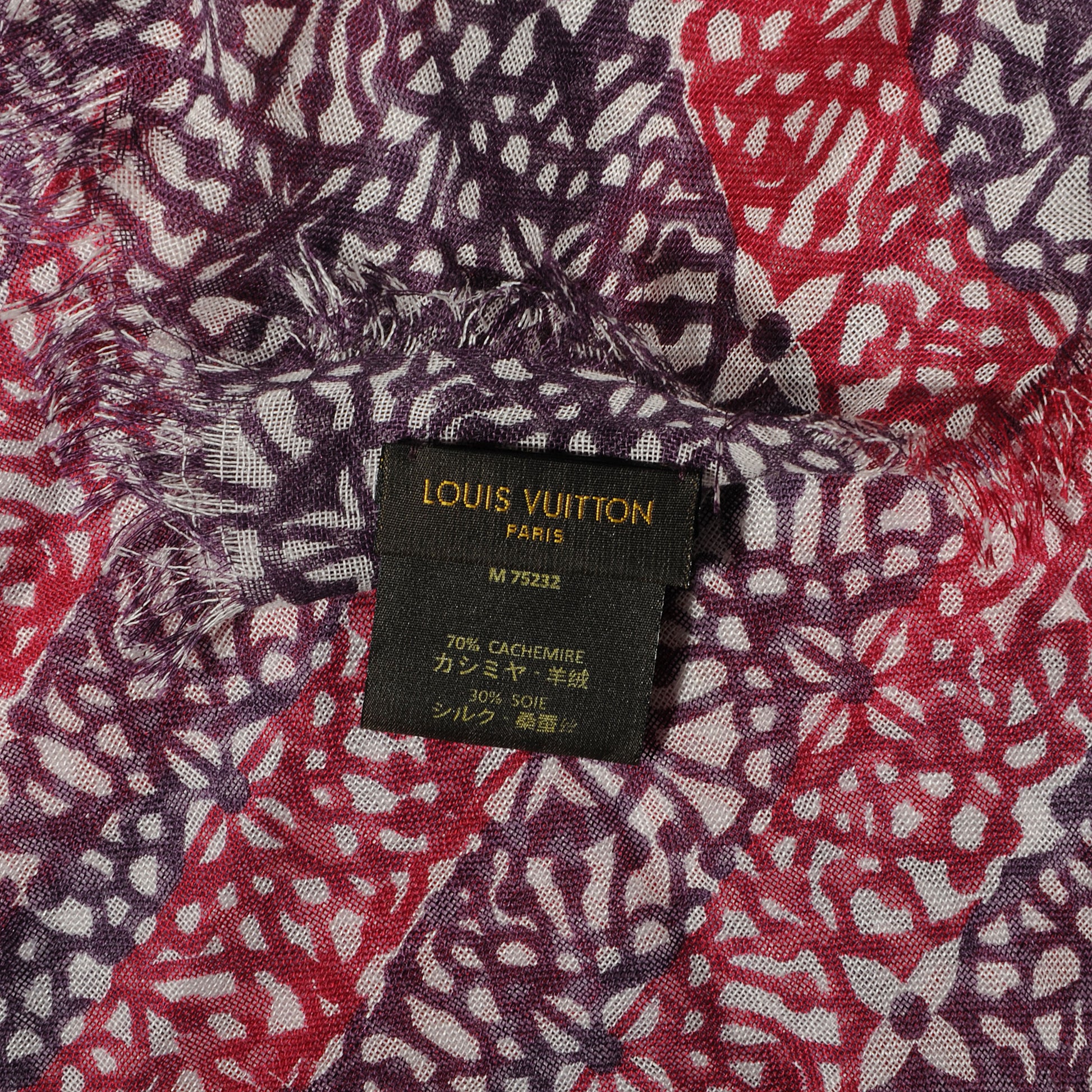 Louis Vuitton Cashmere Silk Striped Lace Stole Fuchsia 5 of 6