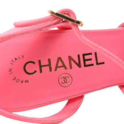 Chanel Lambskin Patent Quilted Wedge Sandals 37.5 Pink 8 of 10