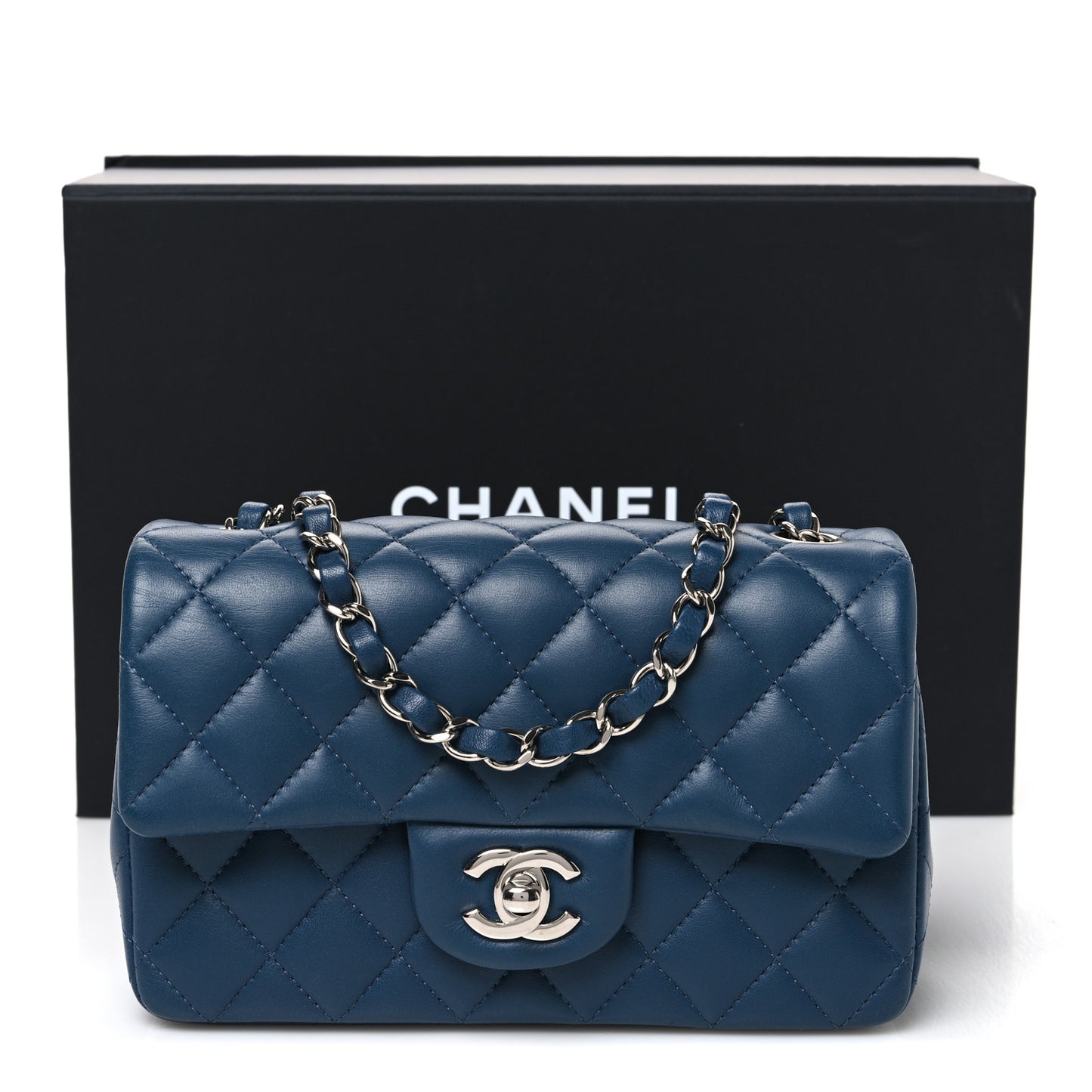 Lambskin Quilted Mini Rectangular Flap Dark Blue