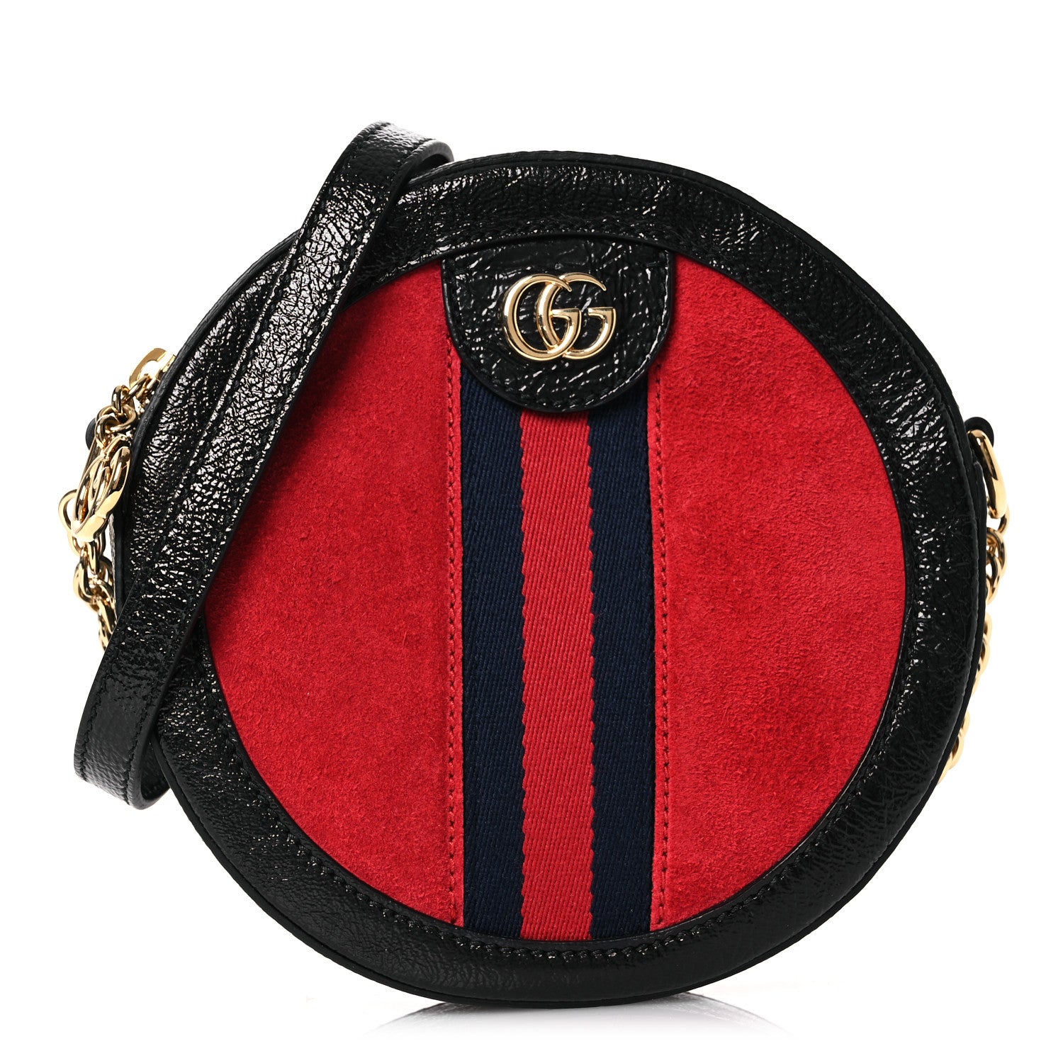 Gucci Suede Patent Web Mini Ophidia Round Shoulder Bag Hibiscus Red Black 1 of 10