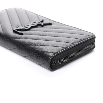 Saint Laurent Grain De Poudre Matelasse Chevron Monogram Zip Around Wallet Black 8 of 9