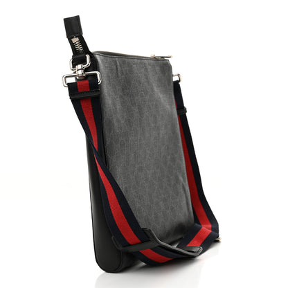 Gucci GG Supreme Monogram Appia Calfskin Web Flat Messenger Bag Black Grey 3 of 12