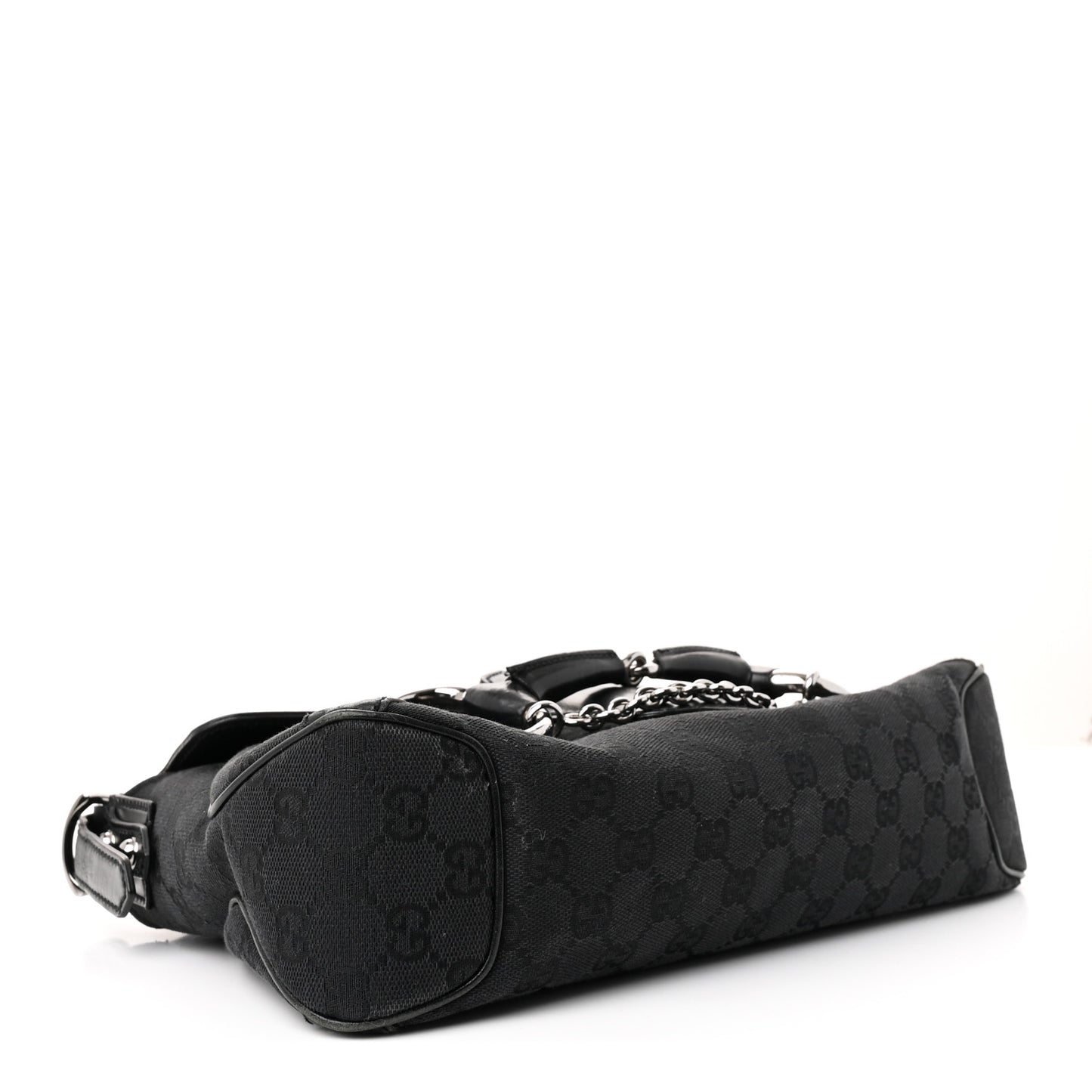Monogram Horsebit Chain Studded Flap Shoulder Bag Black