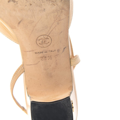 Chanel Goatskin Grosgrain Cap Toe CC Slingback Pumps 39.5 Beige Black 9 of 14