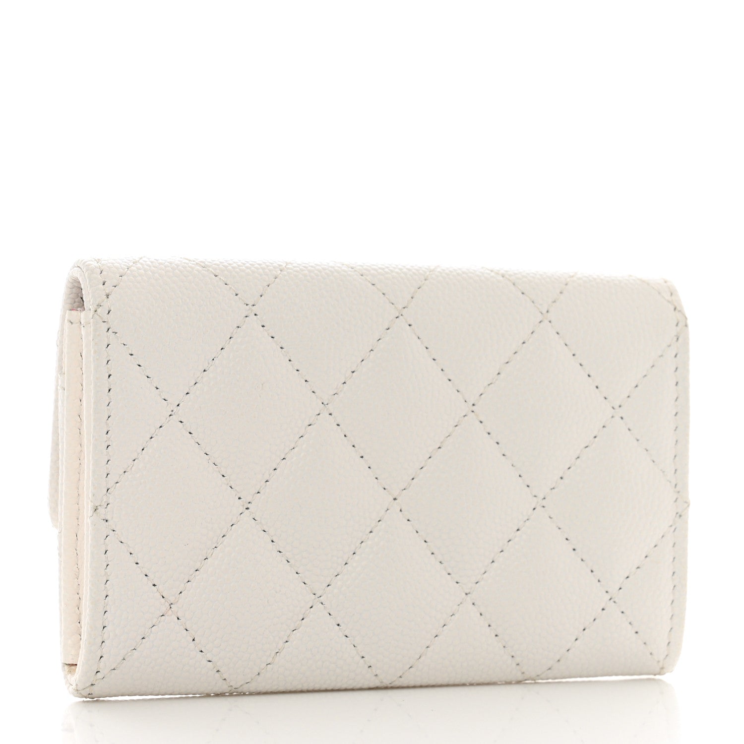 Chanel Caviar Metal Perforated Quilted CC Flap Card Holder White 3 of 8