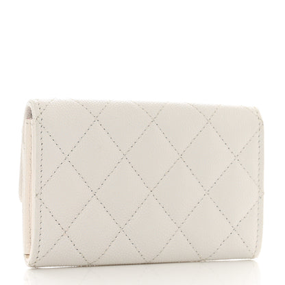 Chanel Caviar Metal Perforated Quilted CC Flap Card Holder White 3 of 8