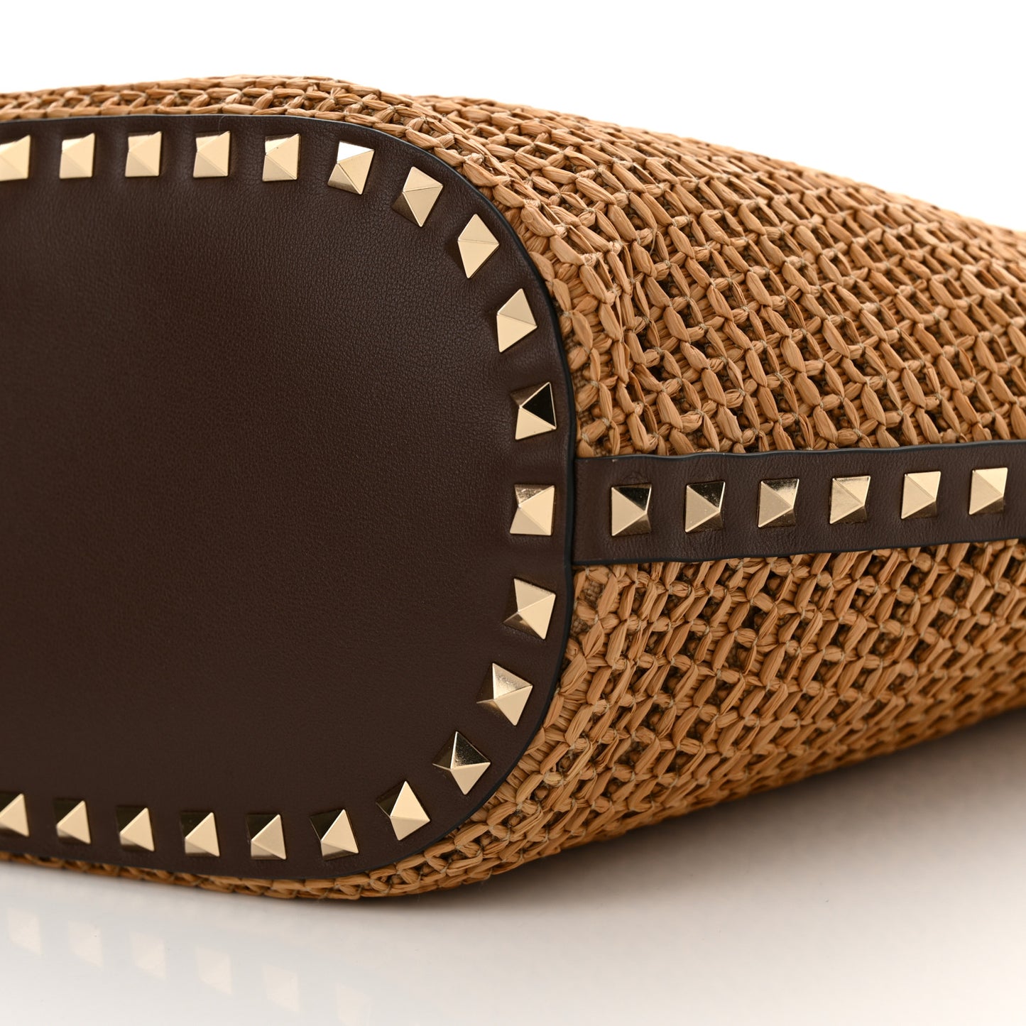 Synthetic Raffia Calfskin Rockstud Garden Tote Bag Tobacco Cacao
