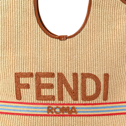 Fendi Paglia Chicco Riso Logo Embroidered Hobo Alchemy Brandy 9 of 11