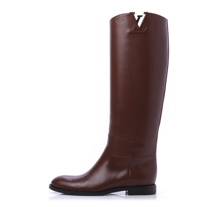 Louis Vuitton Calfskin Heritage Flat High Boots 35.5 Brown 1 of 10