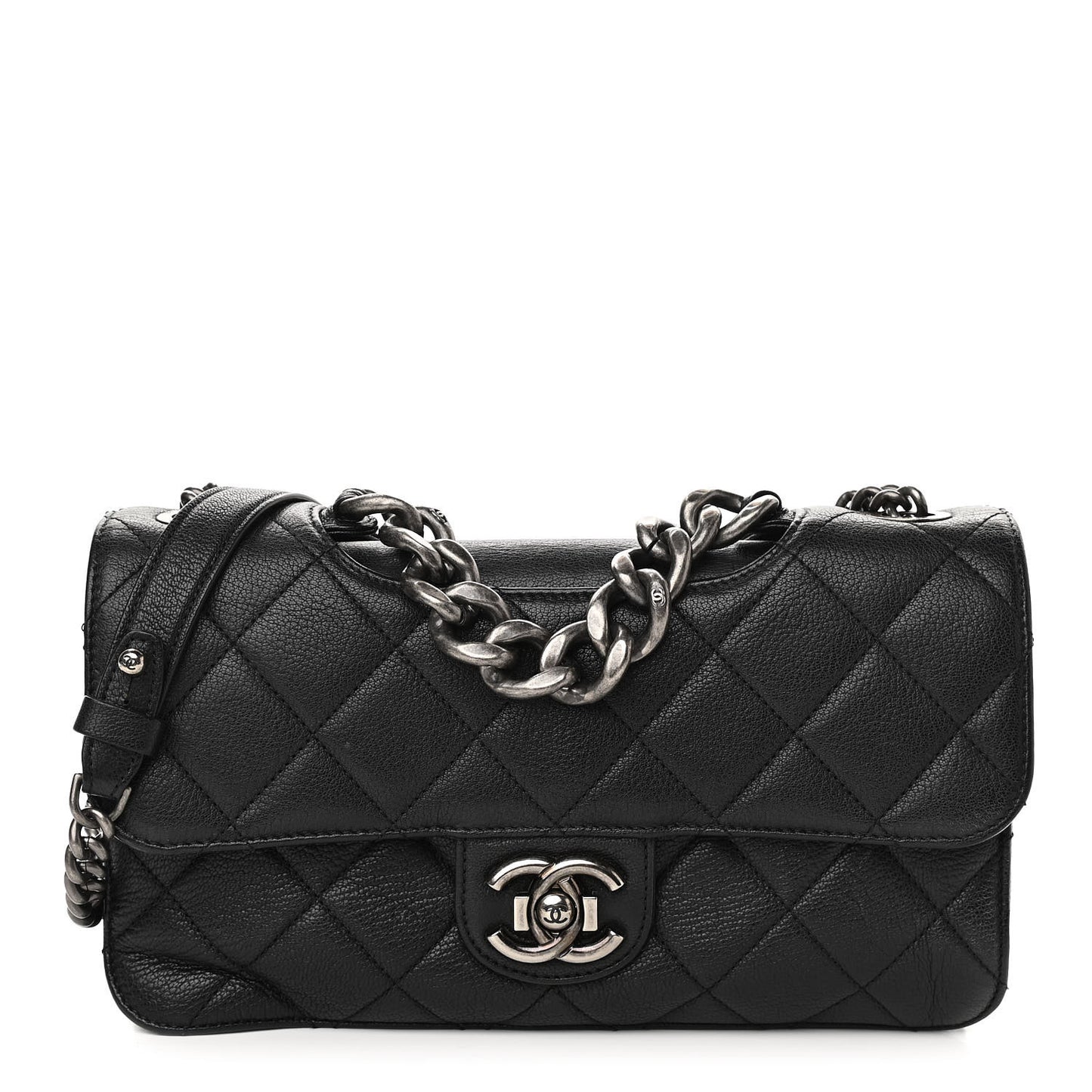 Goatskin Quilted Medium Perfect Edge Flap Black