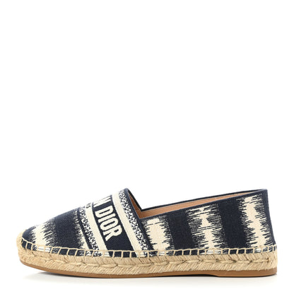 Christian Dior Cotton D-Stripes Embroidered Granville 15mm Espadrilles 37 Deep Blue 1 of 8
