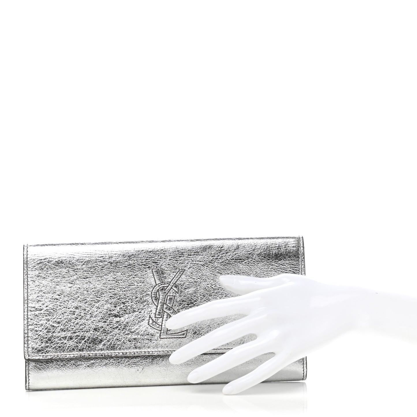 Metallic Textured Calfskin Monogram Small Belle De Jour Clutch Silver