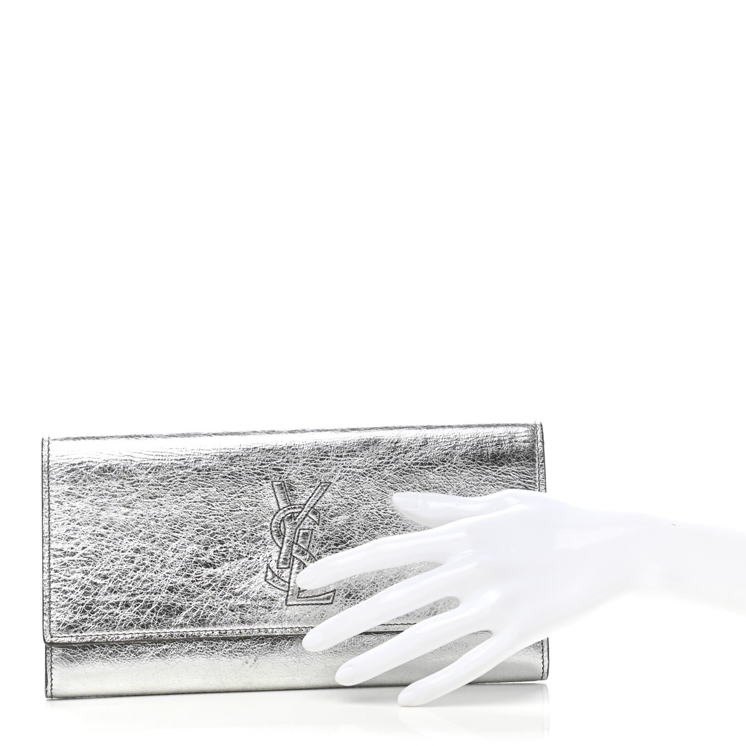 Saint Laurent Metallic Textured Calfskin Monogram Small Belle De Jour Clutch Silver 2 of 7