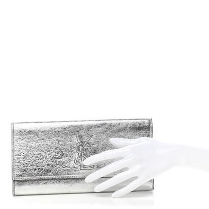 Saint Laurent Metallic Textured Calfskin Monogram Small Belle De Jour Clutch Silver 2 of 7