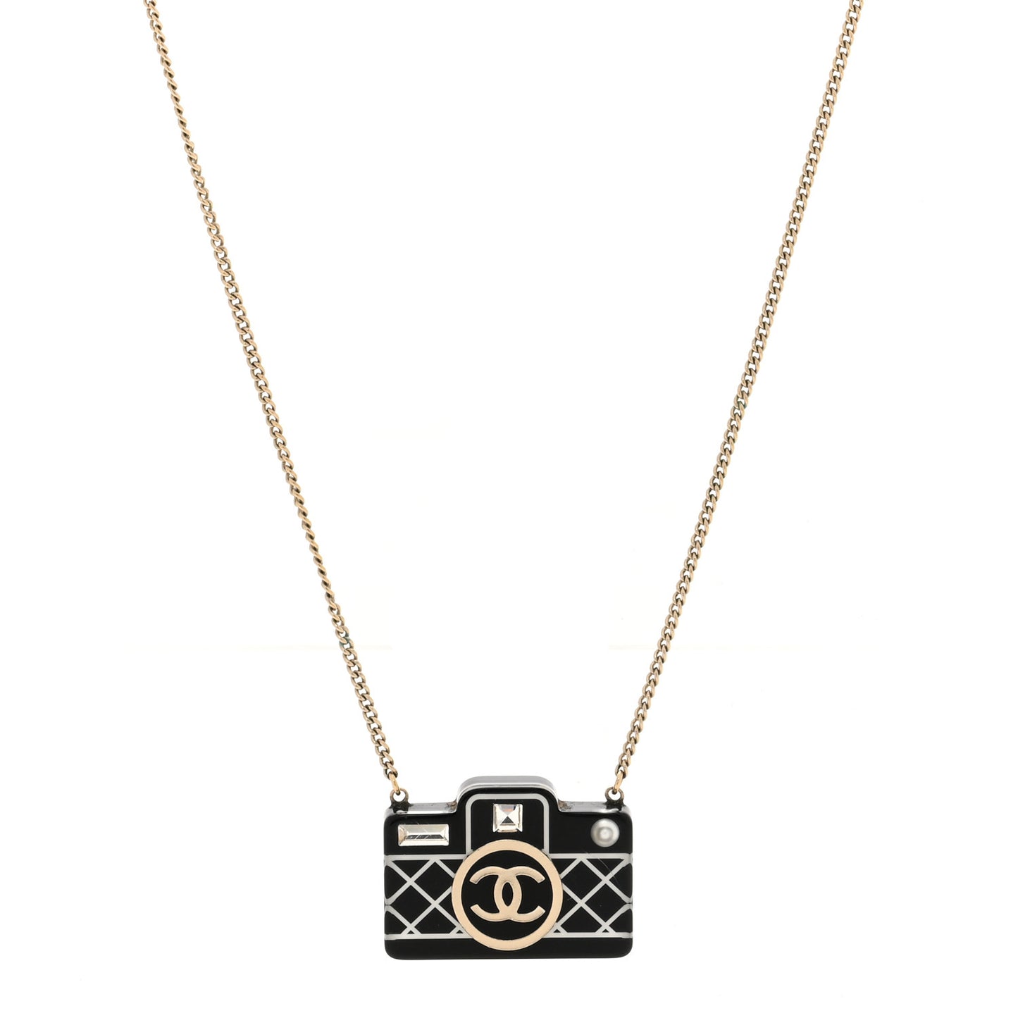Resin Camera CC Necklace Black Gold
