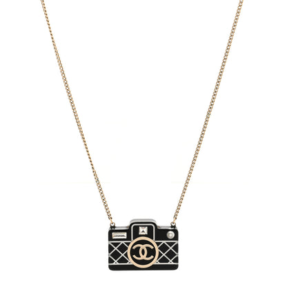 Chanel Resin Camera CC Necklace Black Gold 1 of 5