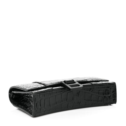 Balenciaga Shiny Calfskin Monochrome Crocodile Embossed Hourglass Chain Bag Black 4 of 10