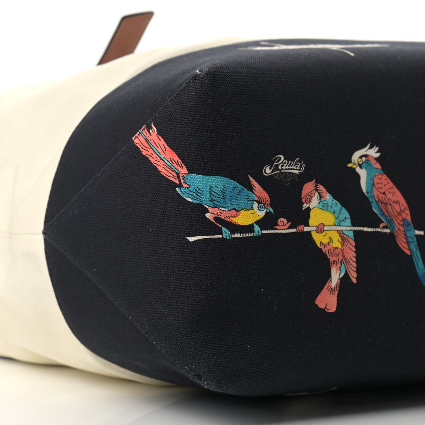 Canvas Calfskin Paulas Ibiza Mens Large Parrot Print Tote Ecru