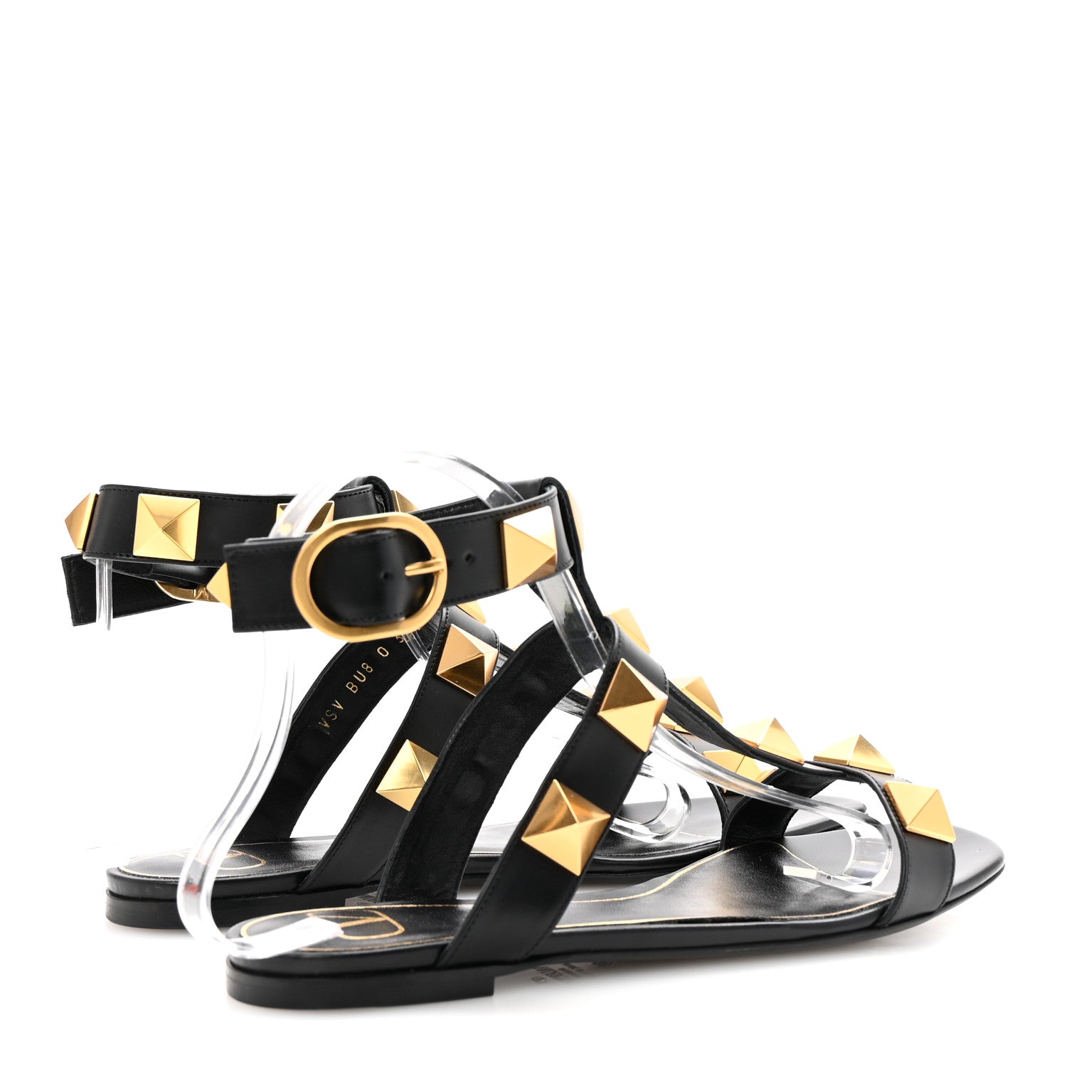 Valentino Garavani Calfskin Roman Stud Ankle Strap Flat Sandals 38.5 Black 5 of 10