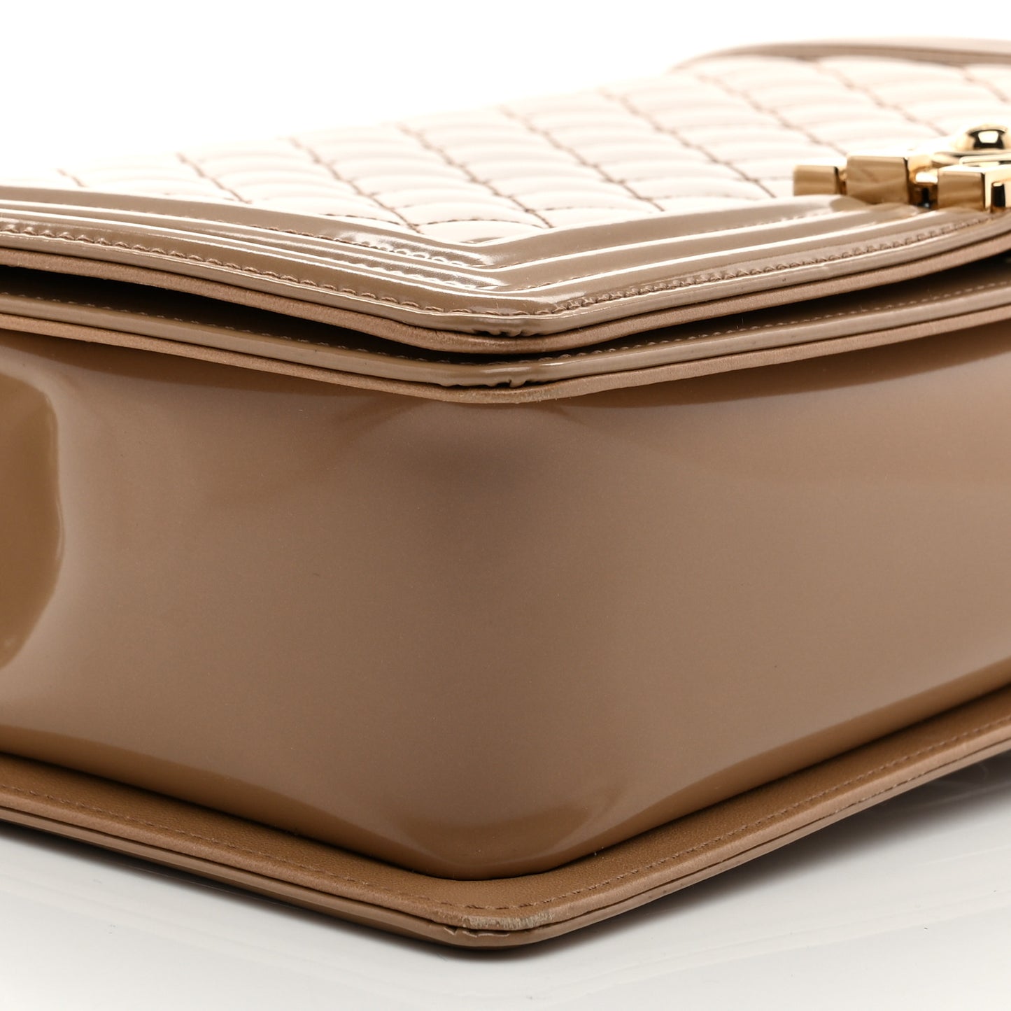 Iridescent Glazed Calfskin Quilted New Medium Boy Flap Dark Beige