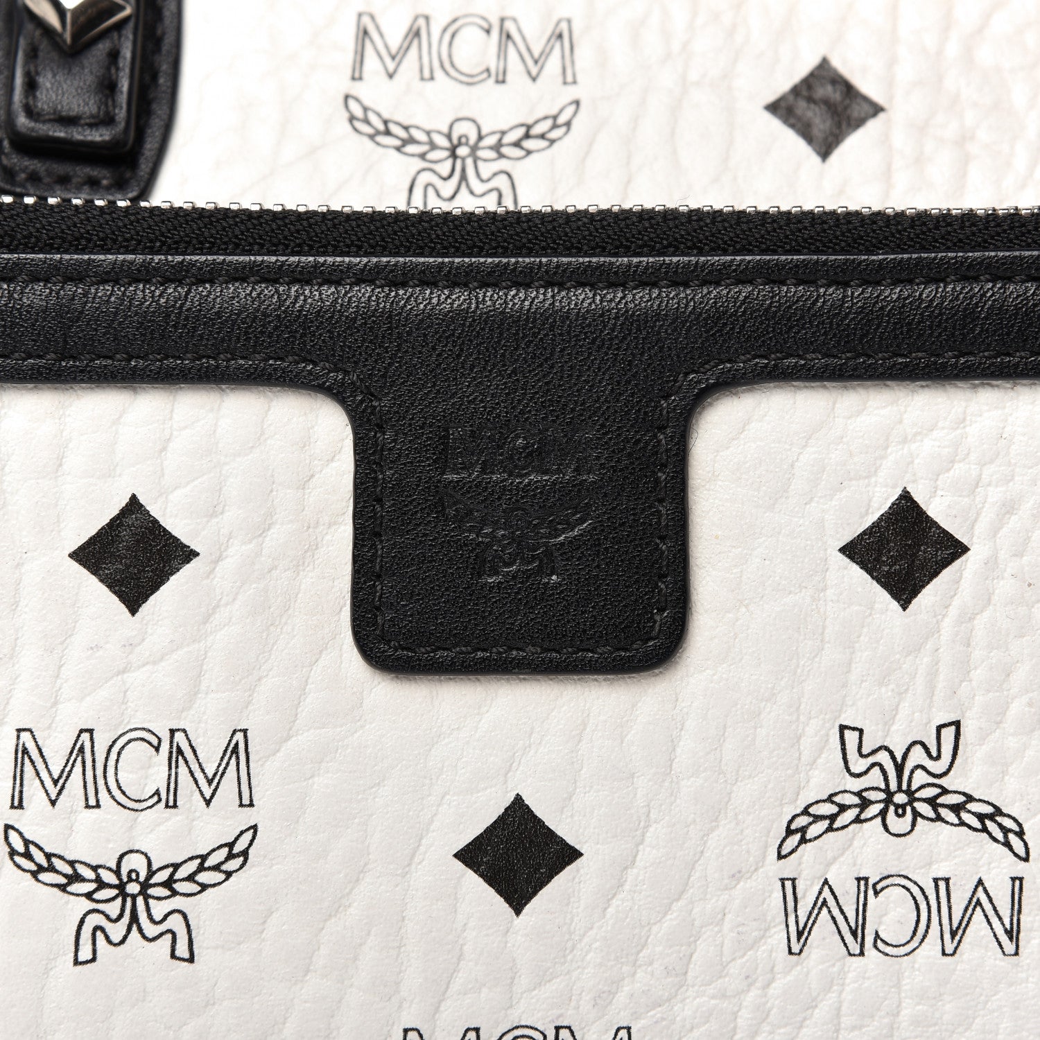 MCM Visetos Medium Anya Zip Top Shopper Tote White 10 of 17
