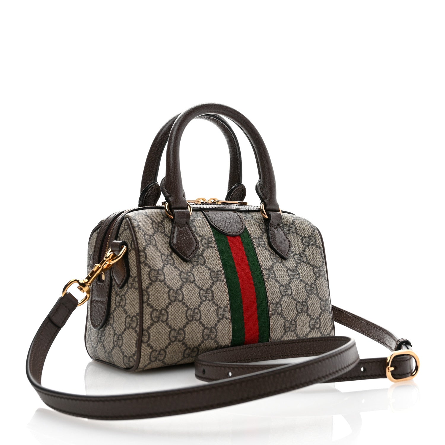 Gucci GG Supreme Monogram Textured Dollar Calfskin Web Mini Ophidia Top Handle Bag Beige Ebony New Acero 3 of 11