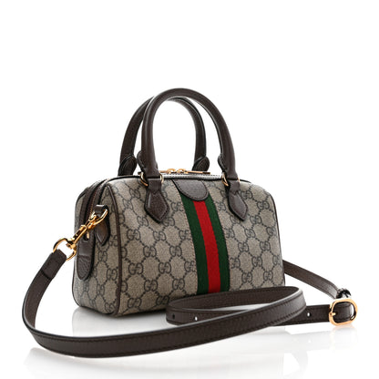 Gucci GG Supreme Monogram Textured Dollar Calfskin Web Mini Ophidia Top Handle Bag Beige Ebony New Acero 3 of 11