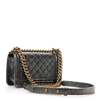 Chanel Cracked Metallic Calfskin Quilted Small Boy Flap Dark Silver 2 of 10