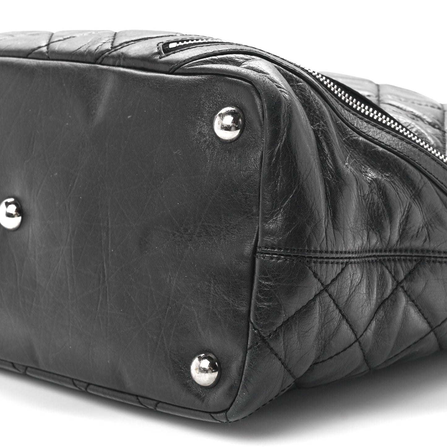Aged Calfskin Quilted Large Cotton Club Tote Black