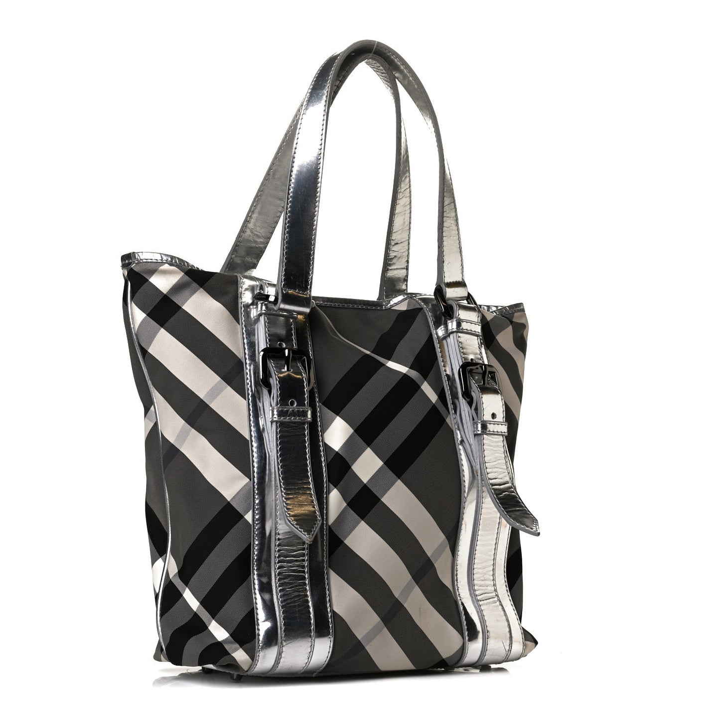 Nylon Beat Check Small Victoria Tote Silver