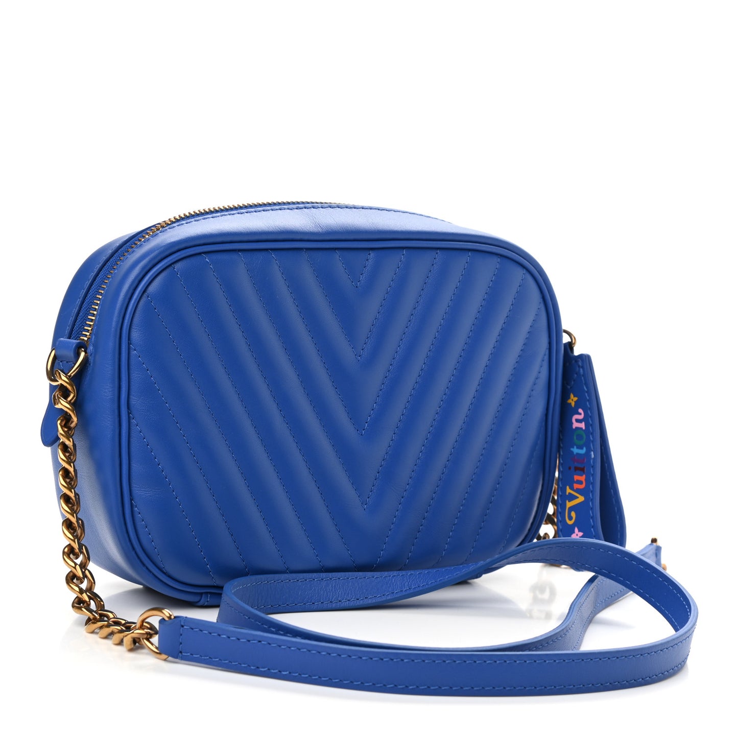 Calfskin New Wave Camera Bag Bleu Neon