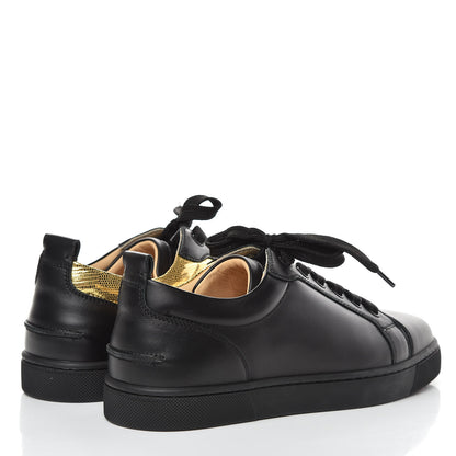 Christian Louboutin Calfskin Laminato Dino Womens Ying Louis Junior Flat Sneakers 36 Black Gold 4 of 10