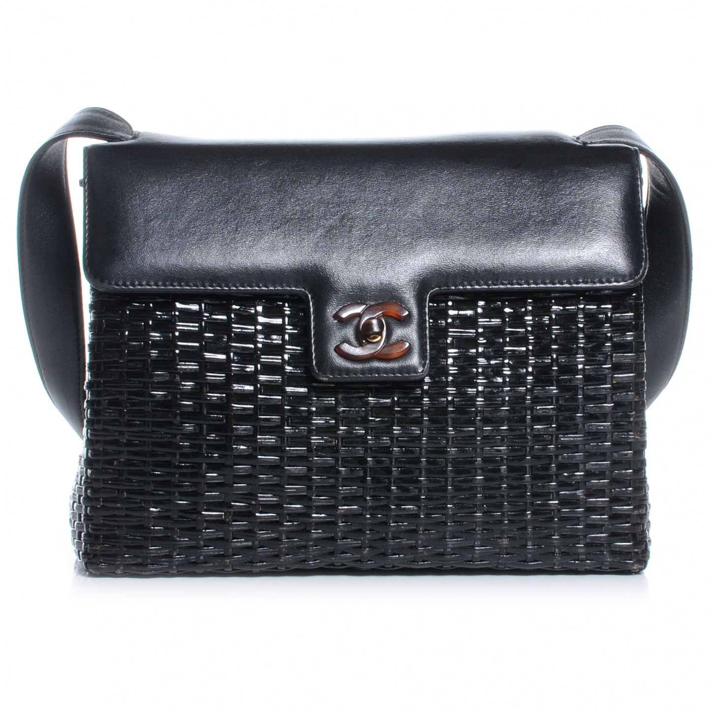 Straw Bag Tortoise CC Lock Black