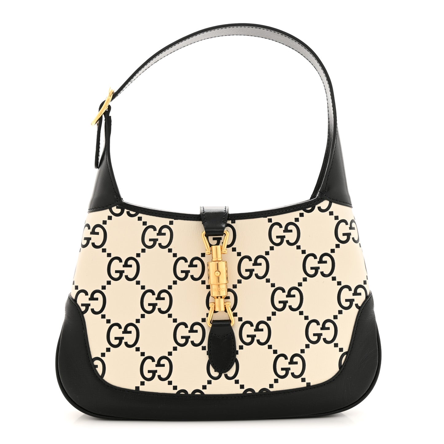 Azalea Calfskin GG Monogram Bi-Color Debossed Small Jackie 1961 Hobo Mystic White Black
