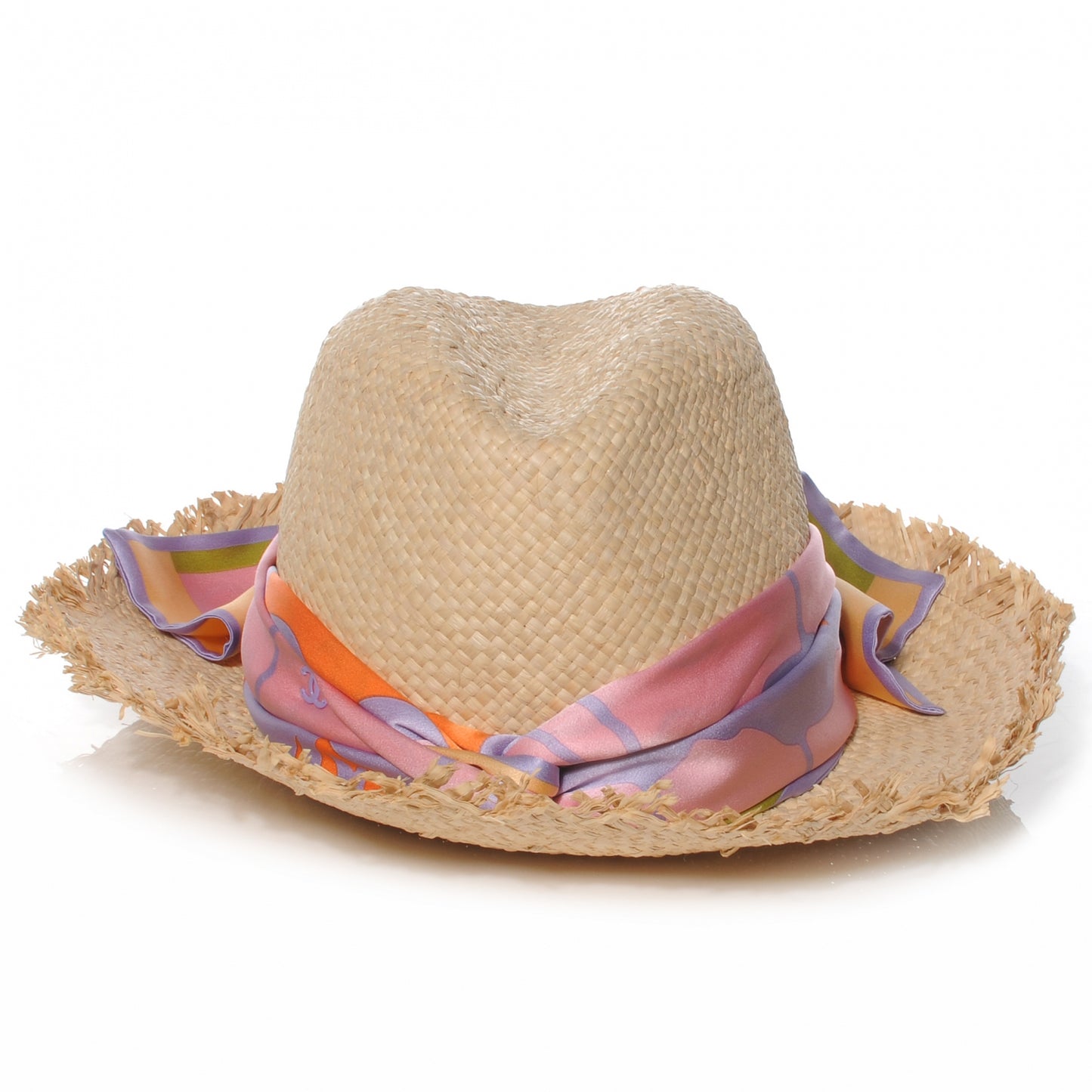 Straw and Silk Scarf Hat Size 57