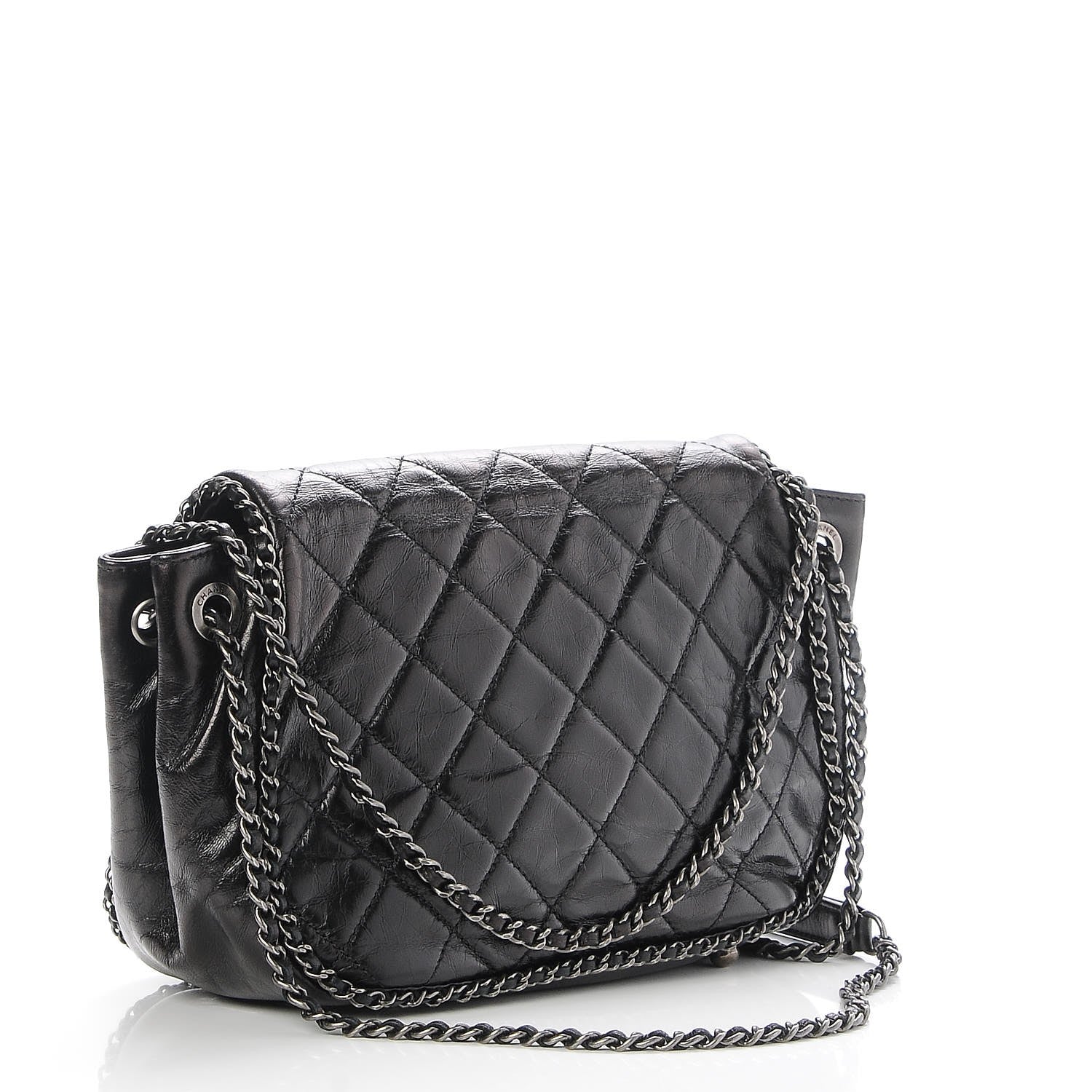 Chanel Glazed Calfskin Quilted Small CC Enchained Accordion Flap Black 4 of 8