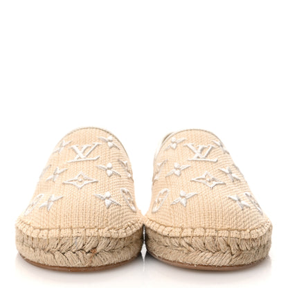 Louis Vuitton Cotton Monogram Embroidered Starboard Espadrille Flats 41 Beige White 3 of 10