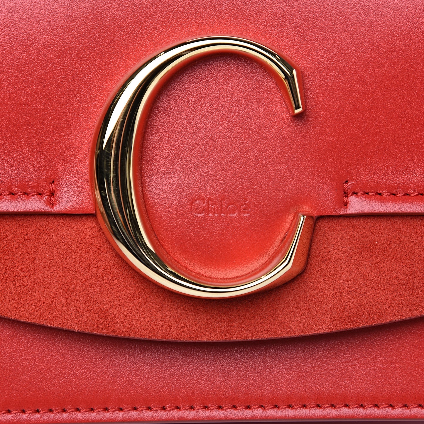 Calfskin Suede C Clutch With Chain Plaid Red