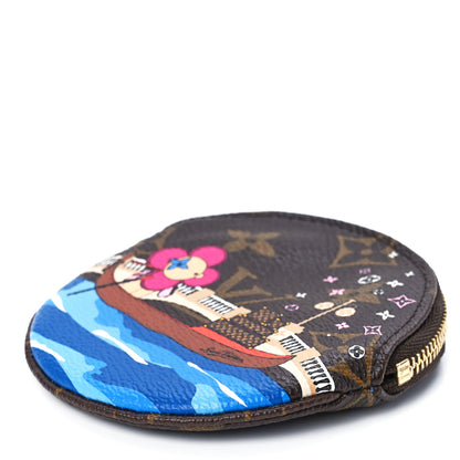 Louis Vuitton Monogram 2019 Christmas Animation Round Coin Purse Blue 9 of 10