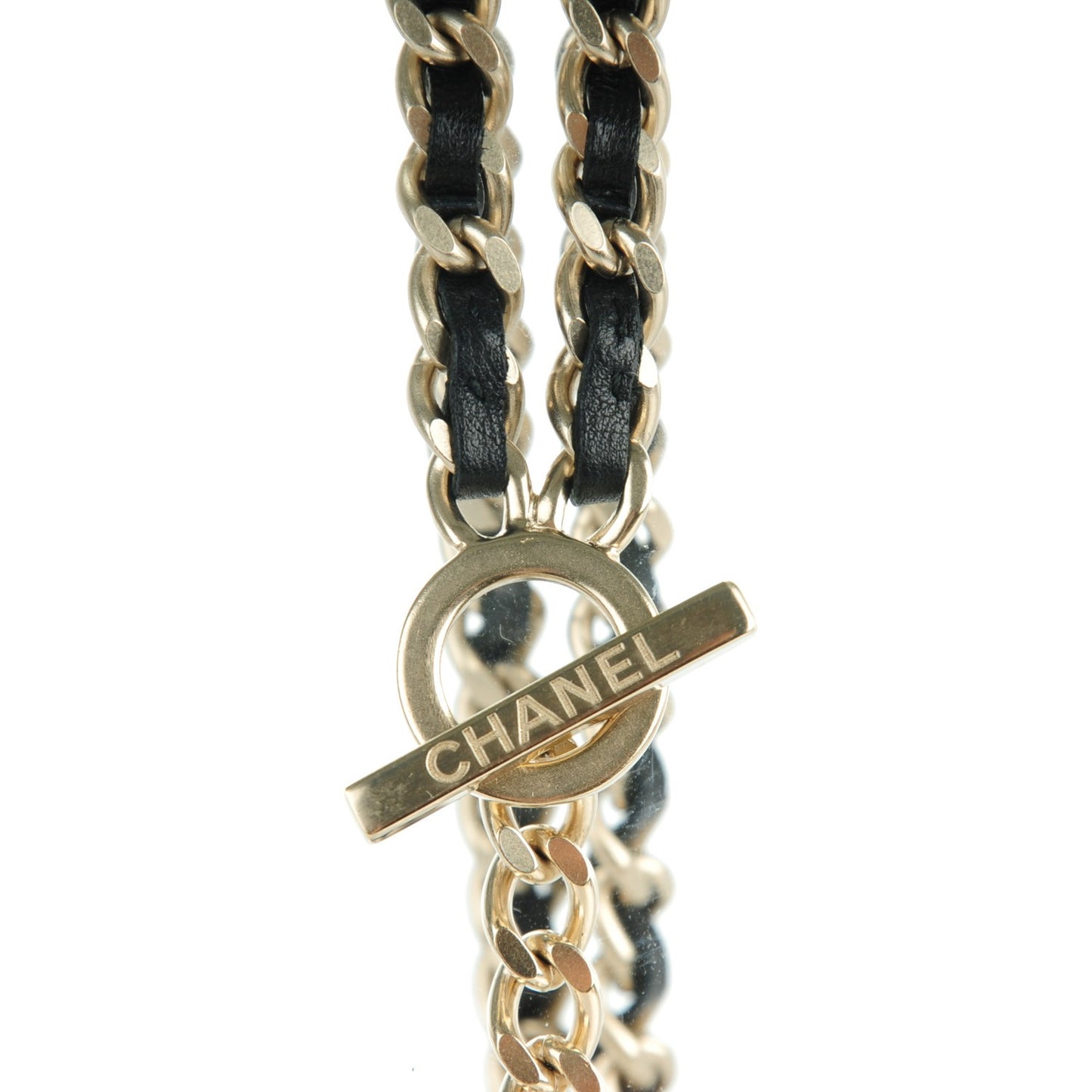 Lambskin CC Long Chain Necklace Black Gold