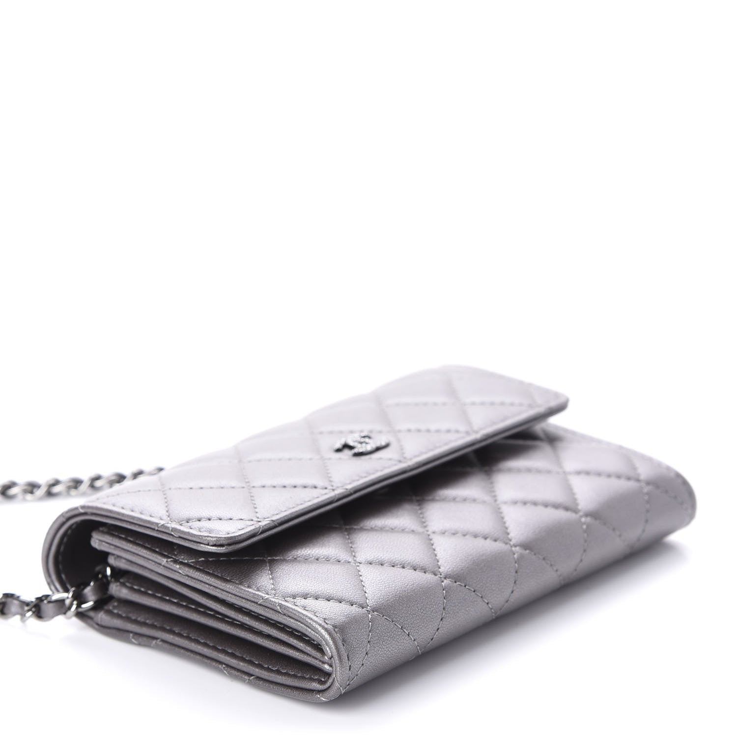 Chanel Lambskin Quilted Pearl My Shoulder Mini French Wallet On Chain WOC Silver 4 of 12