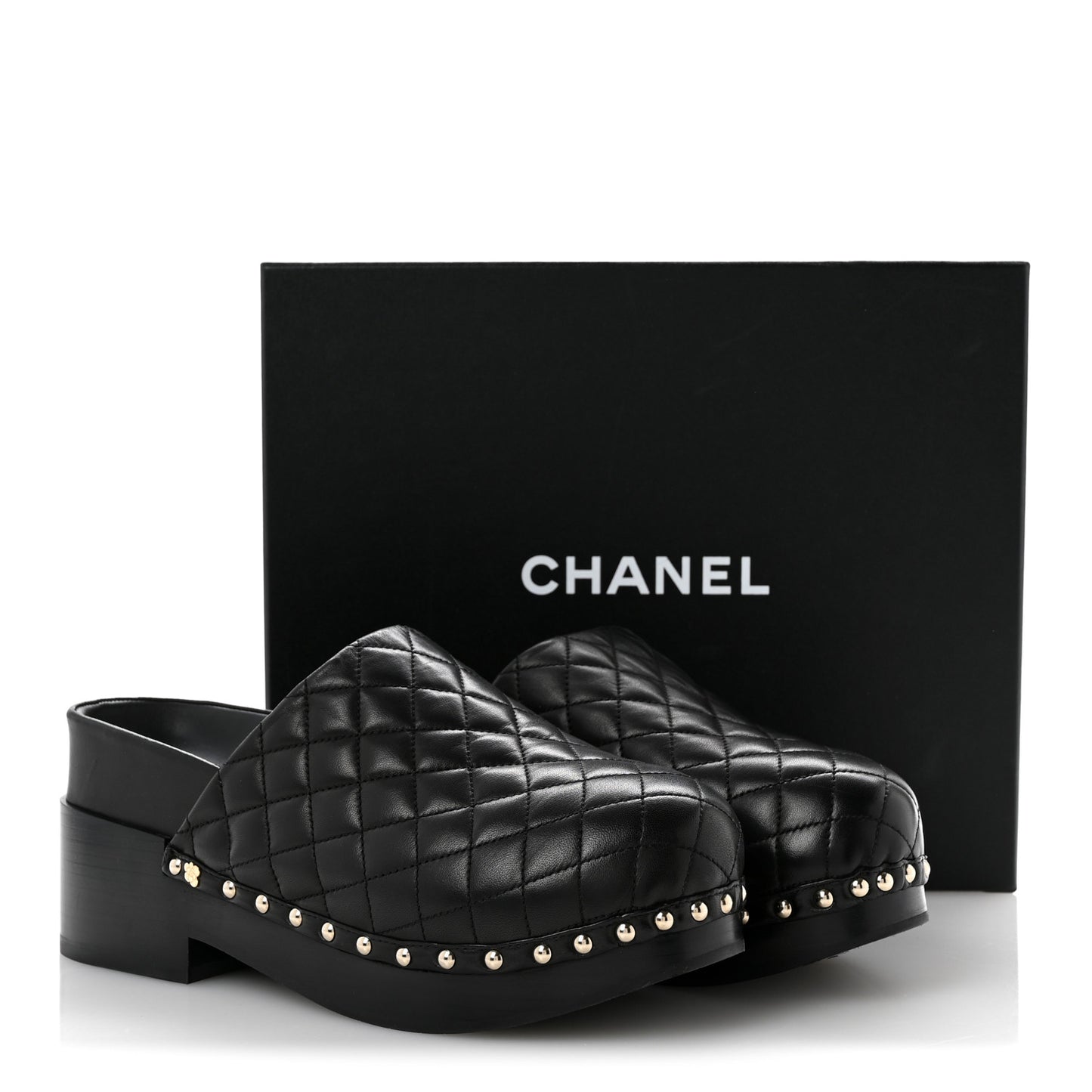 Lambskin Quilted CC Clogs 39 Black