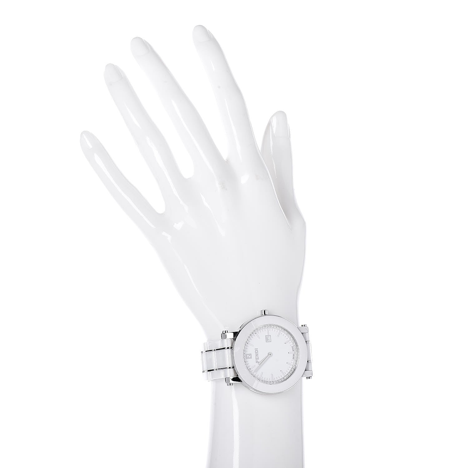 Fendi Stainless Steel Ceramic Diamond Bezel 38mm Round Quartz Watch White 2 of 6