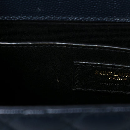 Saint Laurent Grain De Poudre Textured Mixed Matelasse Triquilt Medium Monogram Satchel Deep Marine 10 of 13